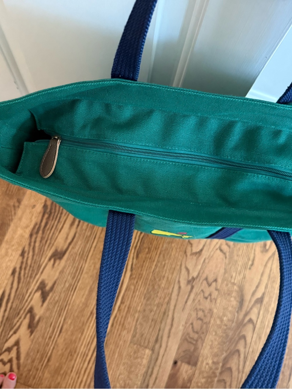 Masters Green Canvas Tote with Navy Straps and Yellow Augusta Masters Logo - Picture 5 of 5
